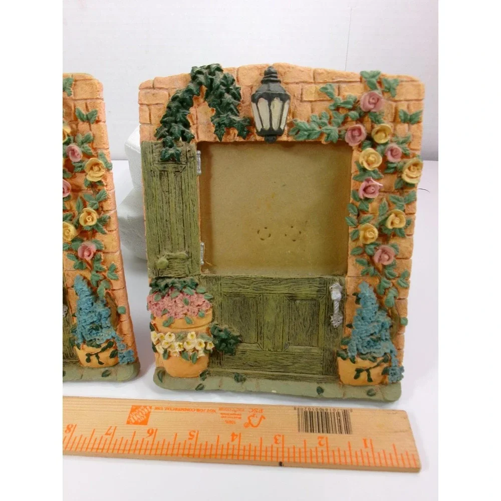 Vintage 1990s Russ Berrie 3D Molded Resin Cottage Garden Picture Frames Set of 2